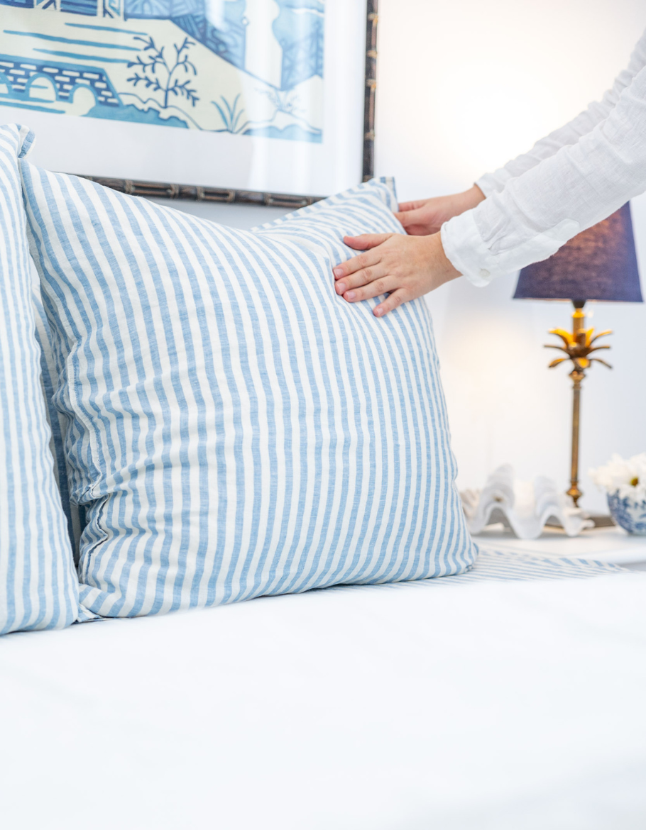 European Pillowcases in Blue Stripe Linen Bedding