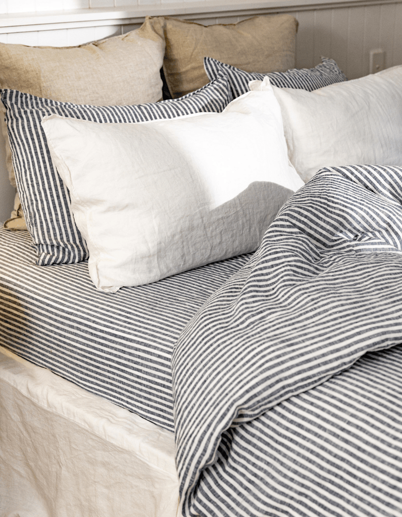 Linen Duvet Cover Set - Indigo Stripe - Salt Living