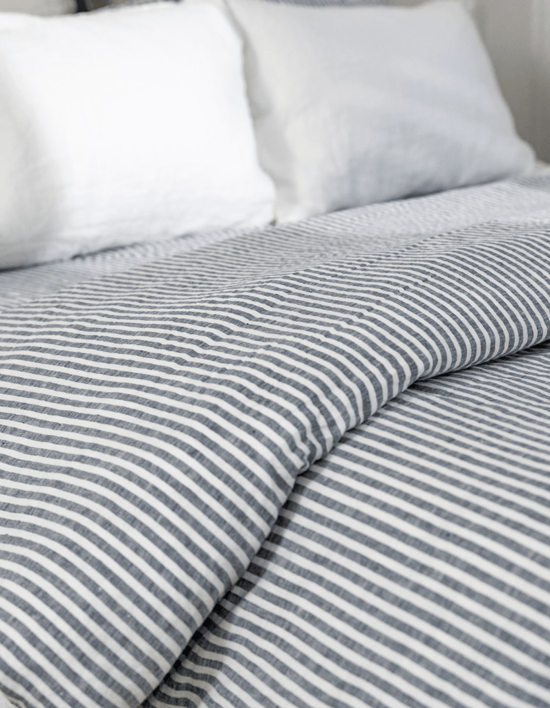Linen Duvet Cover Set - Indigo Stripe - Salt Living