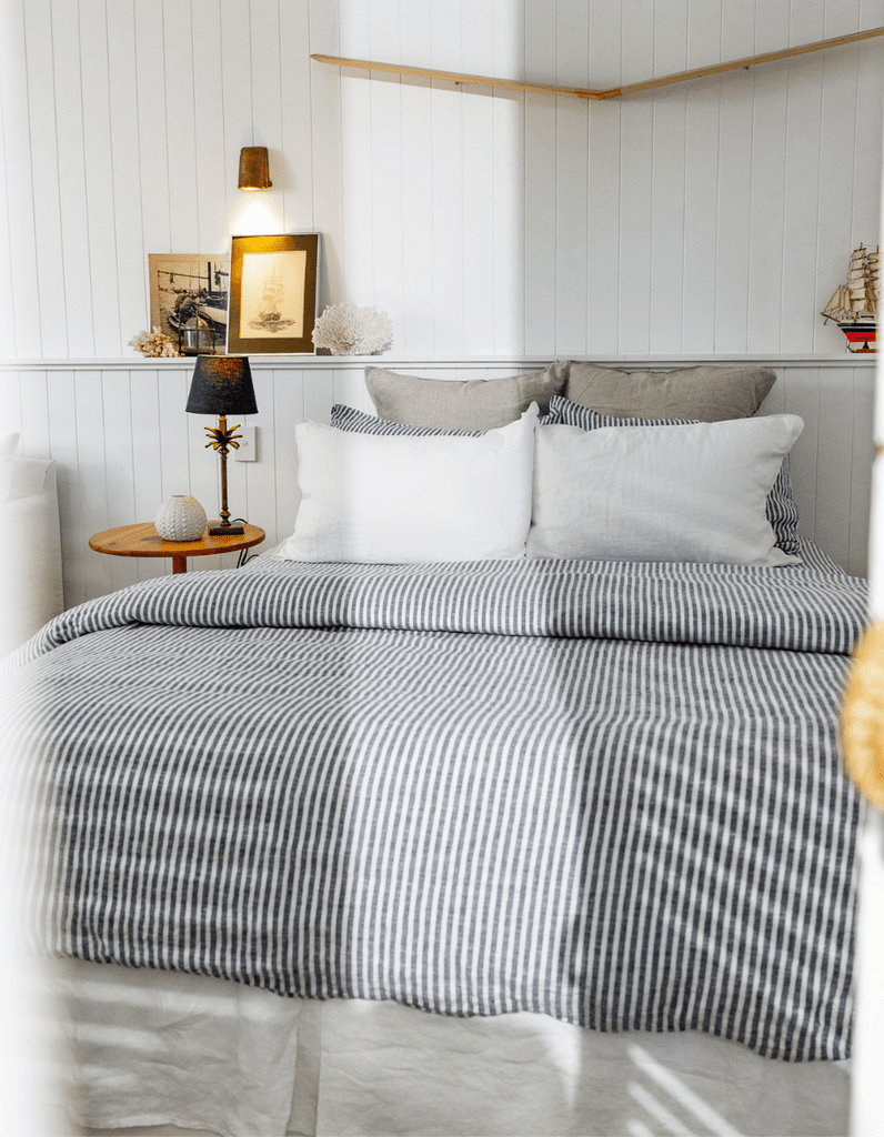 Linen Duvet Cover Set - Indigo Stripe - Salt Living