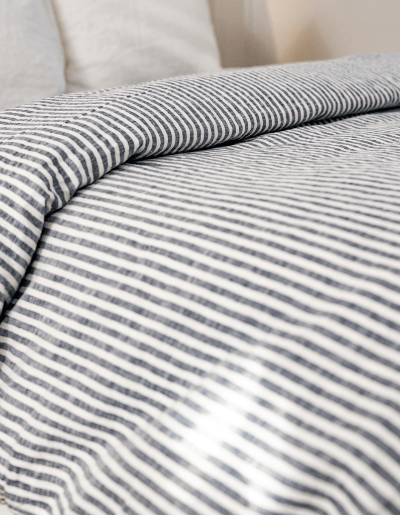 Linen Duvet Cover Set - Indigo Stripe - Salt Living