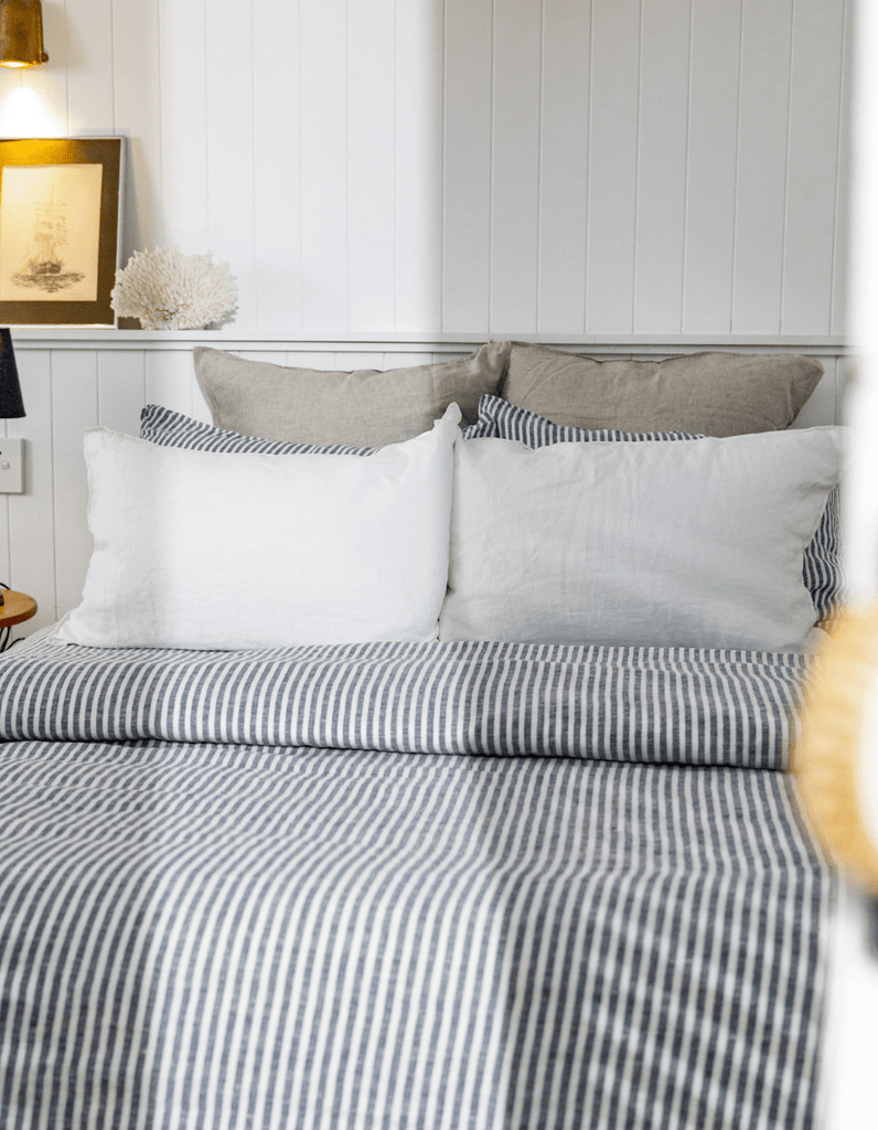 Linen Duvet Cover Set - Indigo Stripe - Salt Living