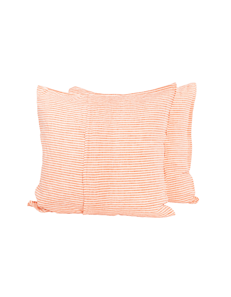 Linen Euro Pillowcase Set - Red Coral Thin Stripe - Salt Living