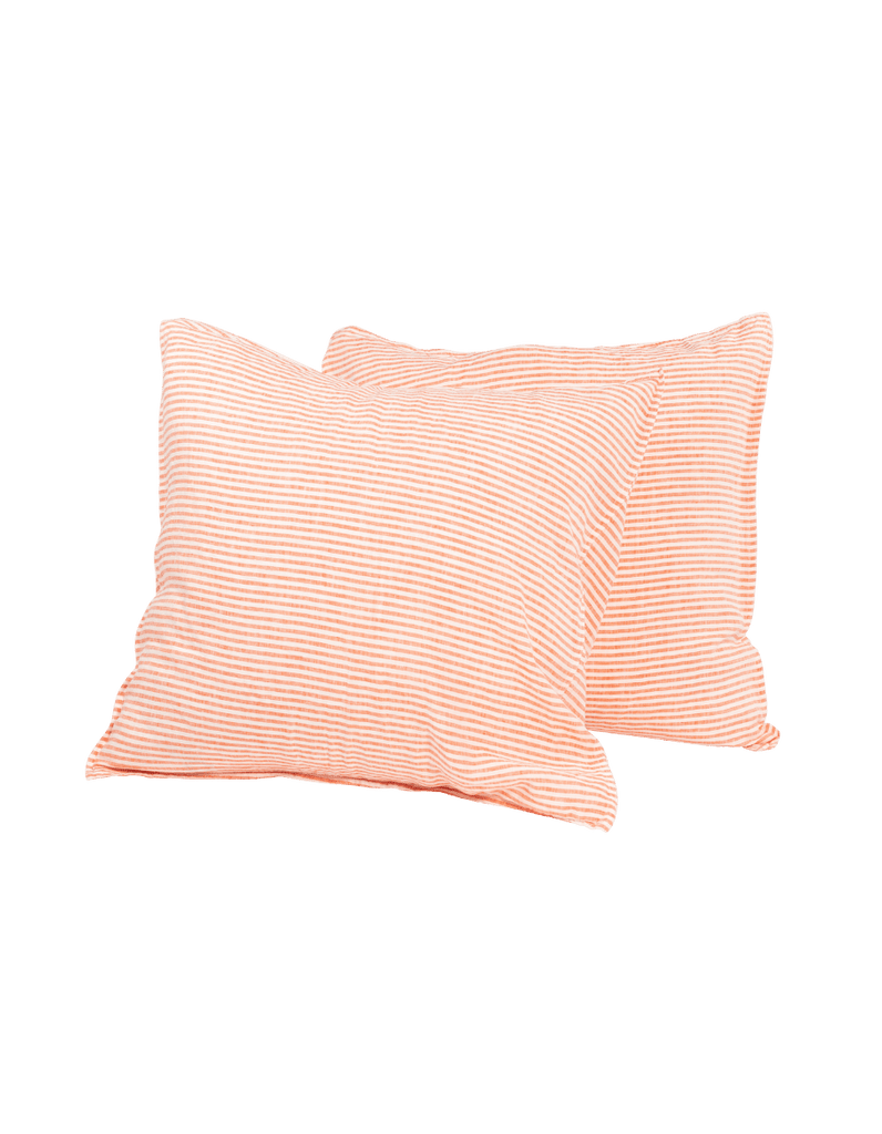 Linen Euro Pillowcase Set - Red Coral Thin Stripe - Salt Living