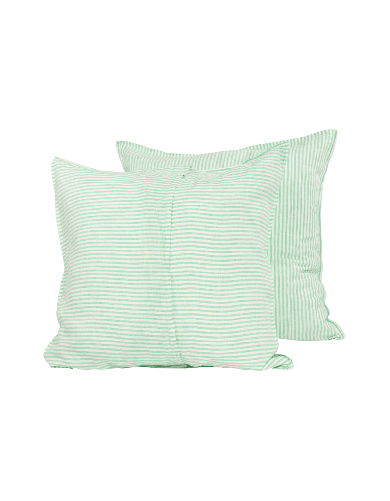 Linen Euro Pillowcase Set - Sea Green Thin Stripe - Salt Living
