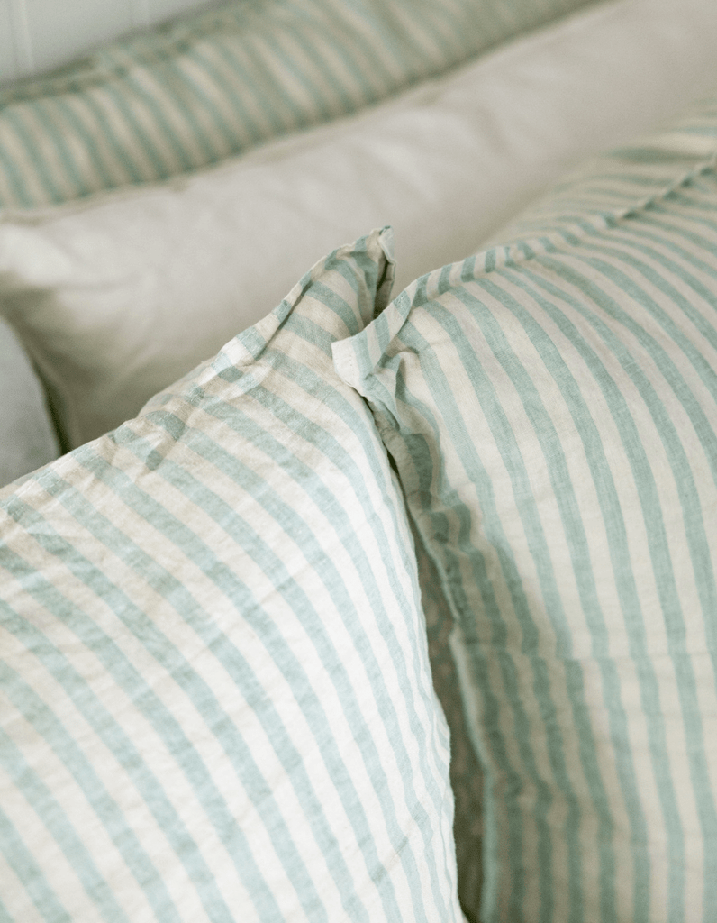 Linen European Pillowcases - Seafoam Stripe - Salt Living