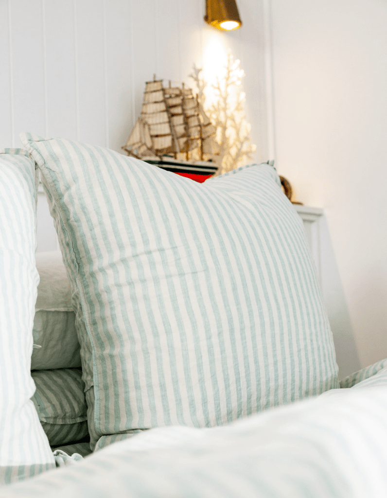 Linen European Pillowcases - Seafoam Stripe - Salt Living