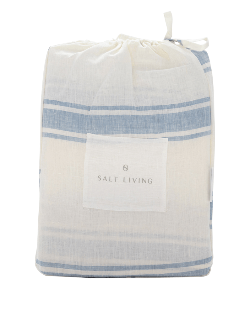 Linen Fitted Sheet - French Blue Ticking Stripe - Salt Living