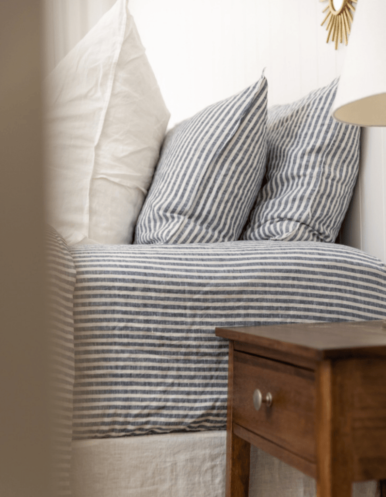 Linen Fitted Sheet - Indigo Stripe - Salt Living