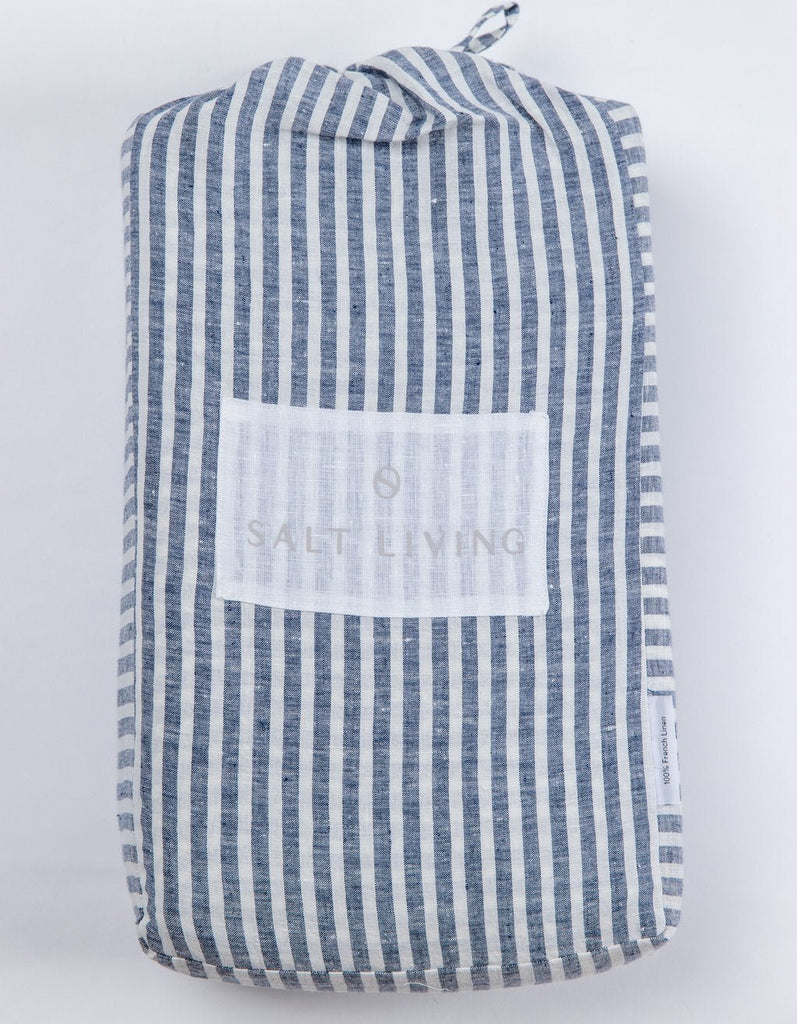 Linen Fitted Sheet - Indigo Stripe - Salt Living
