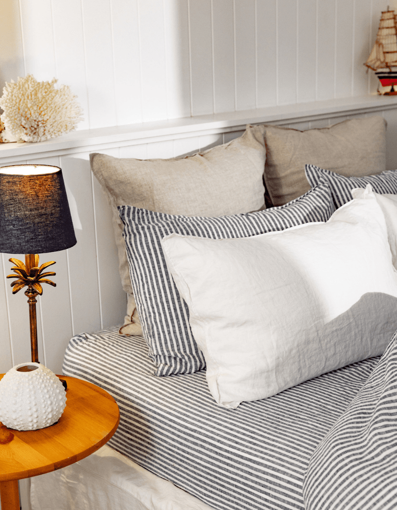 Linen Fitted Sheet - Indigo Stripe - Salt Living