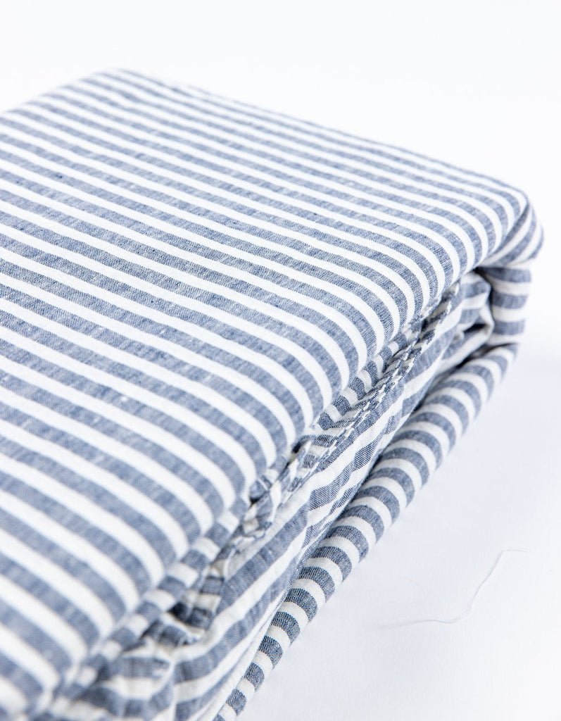 Linen Fitted Sheet - Indigo Stripe - Salt Living