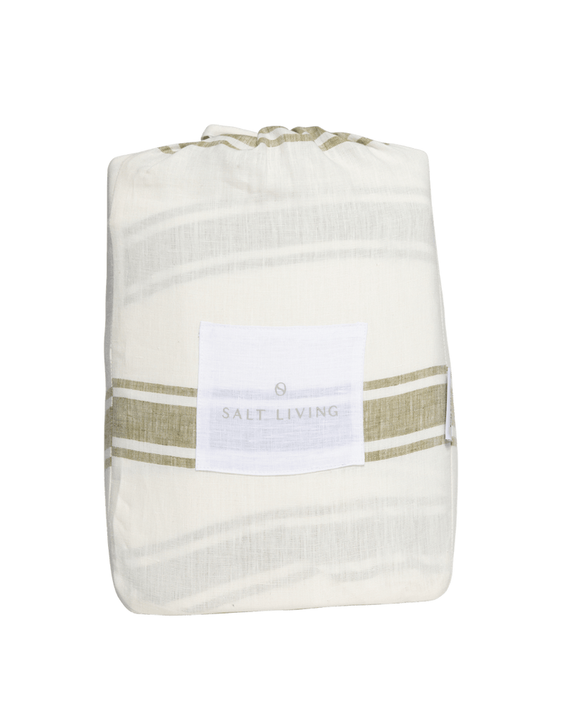 Linen Fitted Sheet - Kelp Ticking Stripe - Salt Living