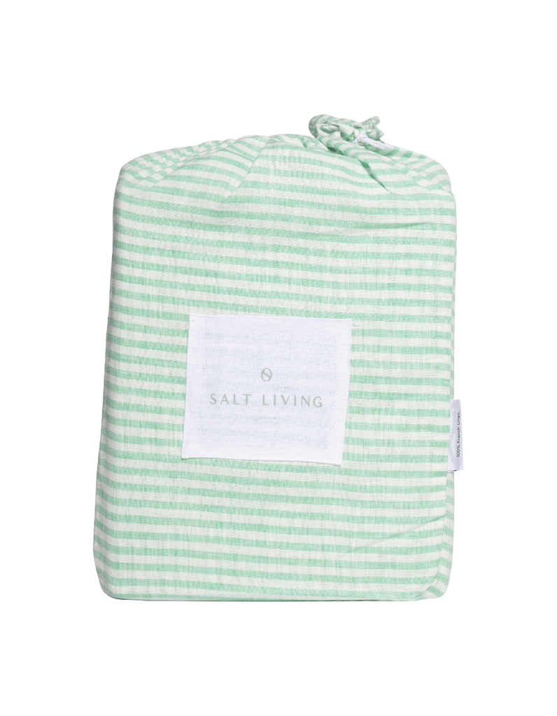 Linen Fitted Sheet - Sea Green Thin Stripe - Salt Living