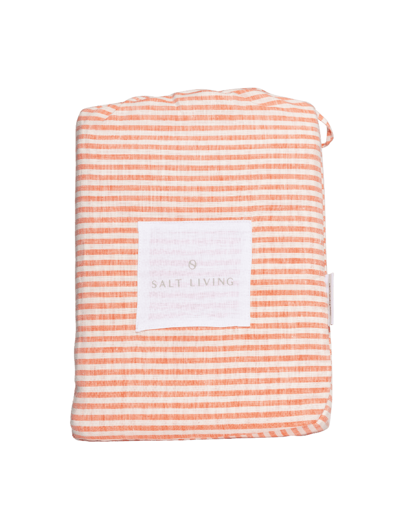 Linen Flat Sheet - Red Coral Ticking Stripe - Salt Living