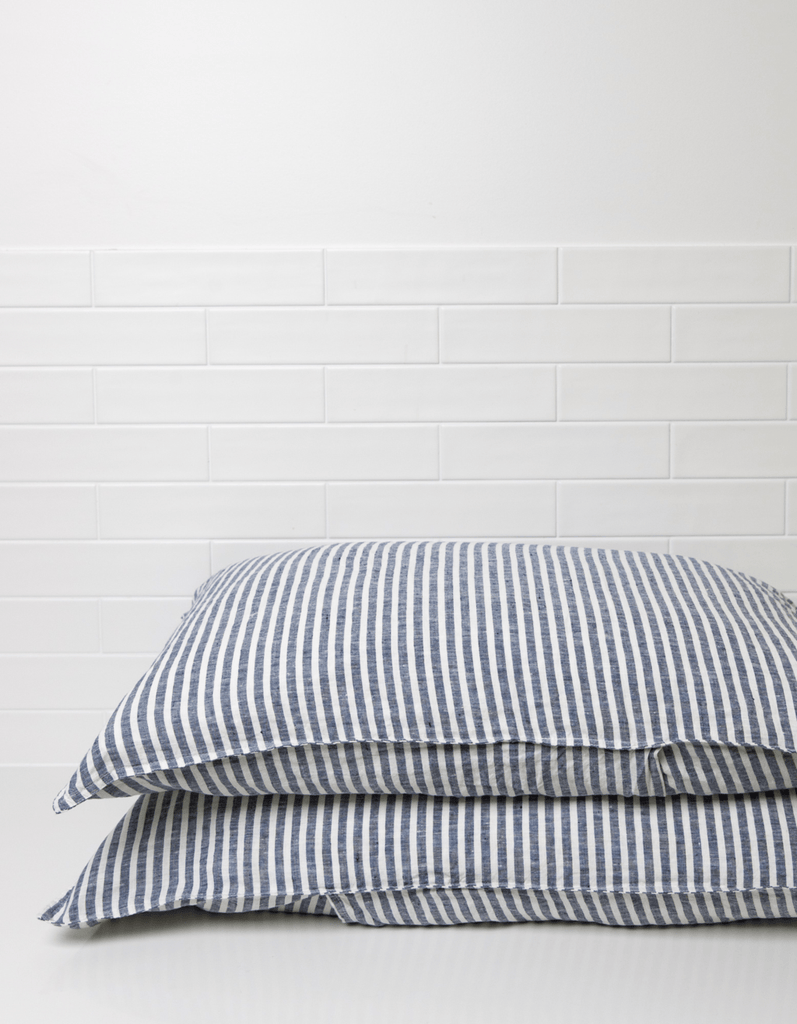 Linen Pillowcases - Indigo Stripe - Salt Living