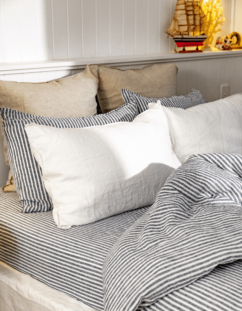 Linen Sheet Set - Indigo Stripe - Salt Living