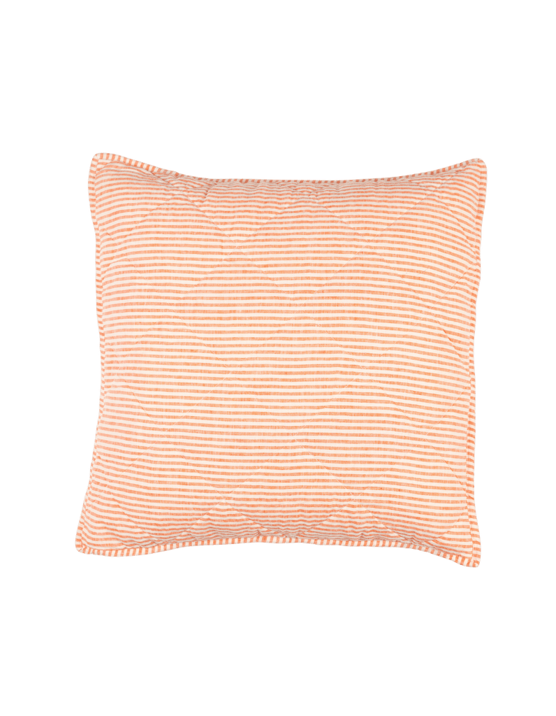 Quilted Euro Sham - Red Coral Stripe Linen - Salt Living